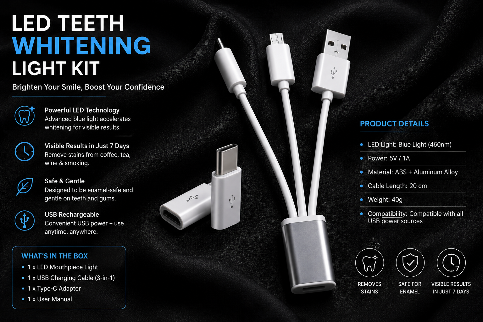 WhiteWaveSmile™ LED Teeth Whitening Light Kit